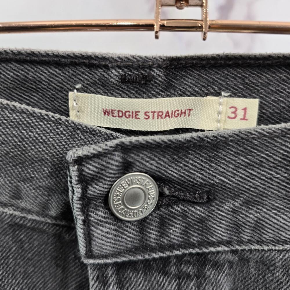 Levis Jeans Womens 31 Wedgie Straight Gray Black Denim Rigid Button Fly Frayed - Picture 3 of 13